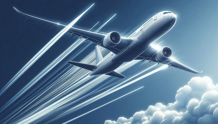 Airplane in the sky. 3d rendering, 3d illustration.