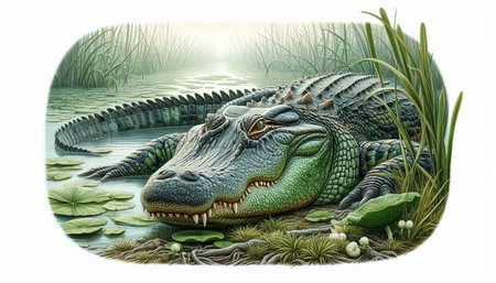 Crocodile in the pond. 3D illustration. Isolated on white background.