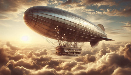 Airship in the sky. 3d illustration. Vintage style.