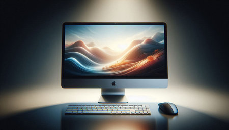 Computer monitor with abstract image on the screen. 3D Rendering