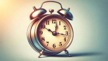 Vintage alarm clock on white background. Time concept. 3D Rendering