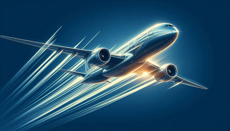 Airplane in abstract blue background. 3d illustration. Clip-art