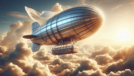 Airship in the sky. 3d illustration. Vintage style.の写真素材