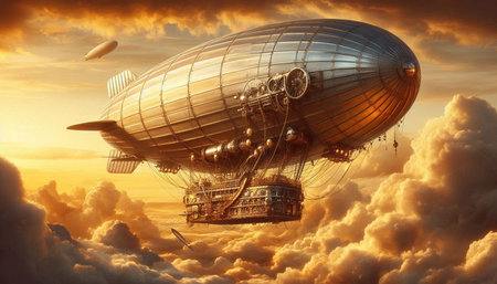 Airship in the sky. 3D illustration. Vintage style.の写真素材