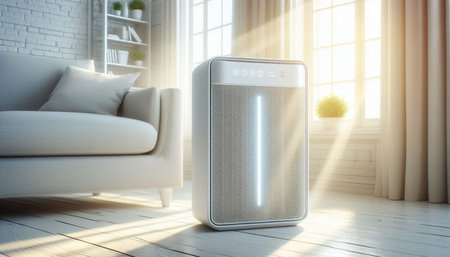Modern refrigerator in the living room. 3d render illustration mock up