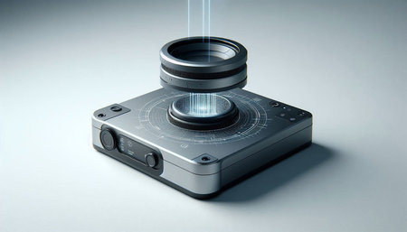 Digital camera on a white background. 3d rendering. Computer digital drawing.
