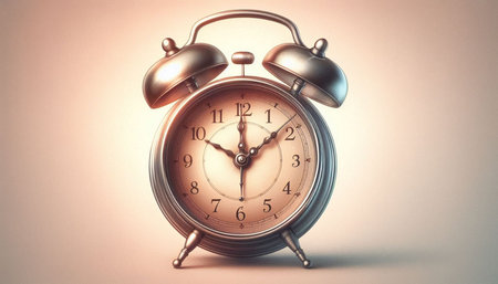 Vintage alarm clock on a light background. 3d illustration.
