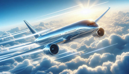 Airplane flying in the sky. 3d illustration. Business travel concept