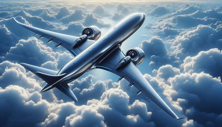 Airplane in the clouds. 3D illustration. 3D rendering.