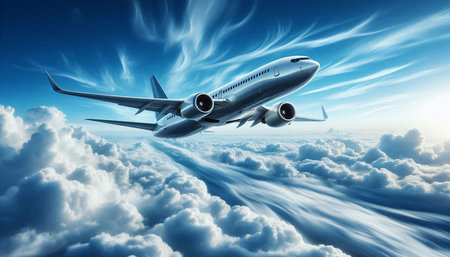 Airplane flying in the sky. 3D render. Clip-art