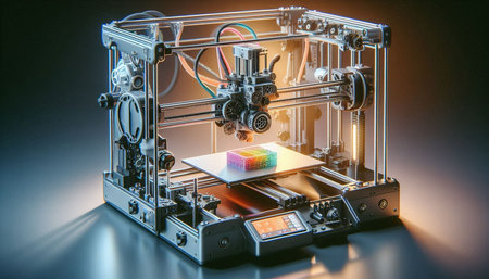 3d rendering of 3d printer working on a microcircuitの写真素材