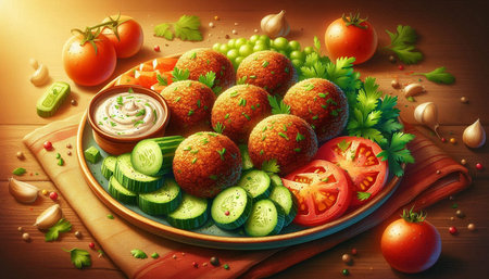 Breaded falafel with tomato, cucumber and parsley
