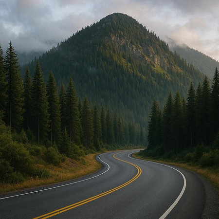 Road in the mountains. Beautiful summer landscape. Mountain road in the forest.