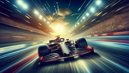 Racing car on the track with motion blur background. 3d rendering