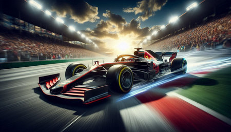 Ferrari F1 Team on the track. 3D rendering