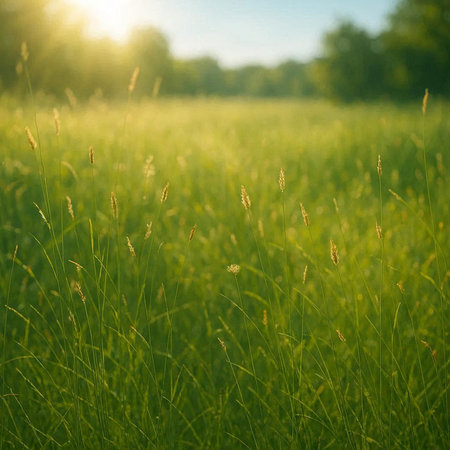 Grass in the meadow at sunset. Nature background. Selective focus.
