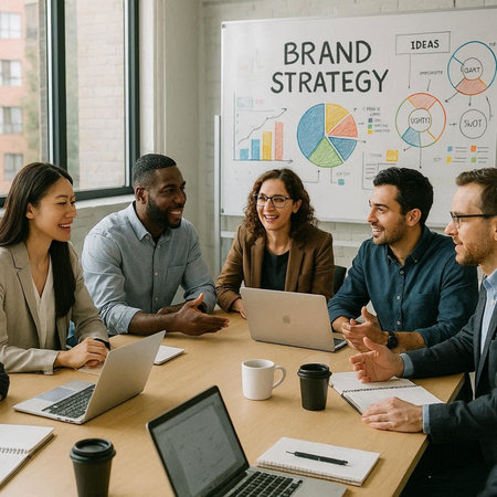 Group of multiethnic business people working and communicating together in office