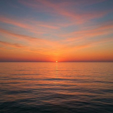Beautiful sunset over the sea. Sunset on the Adriatic Sea, Montenegro.