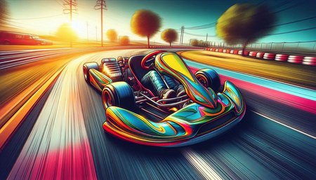 Karting car on the road at sunset. 3d rendering
