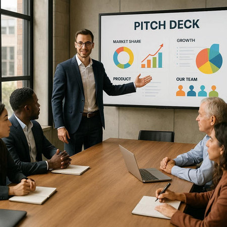 Group of business people working on a project together in a boardroom