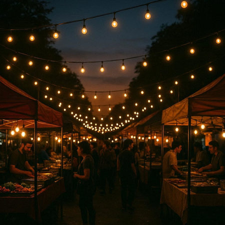 Night market in the center of Riga, Latvia. Night market in Riga.