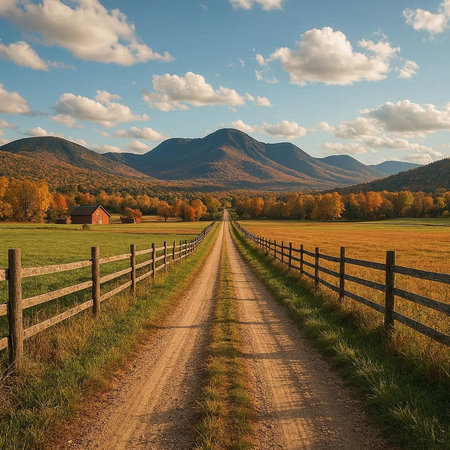 Country road in autumn landscape. Rural road in the mountains at sunset.