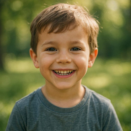 Portrait of a smiling little boy in the park on a sunny day