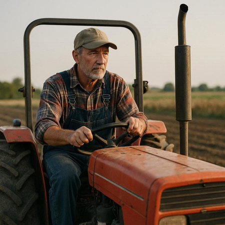 Farmer with tractor on the field. Tractor on the field.