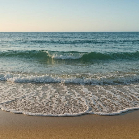 Beautiful seascape with waves and sand on the beach.