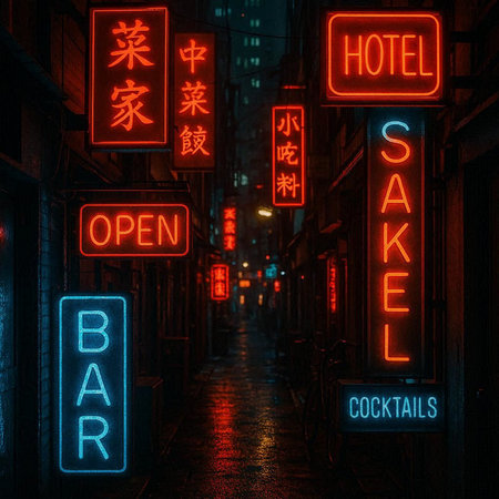 Neon signs of Odaiba at night.