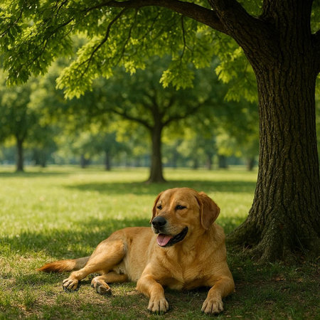Labrador Retriever in the park on a sunny summer day