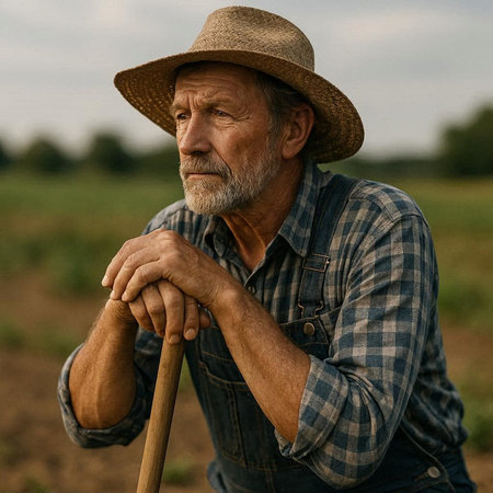 Portrait of a senior farmer standing in his field and looking away