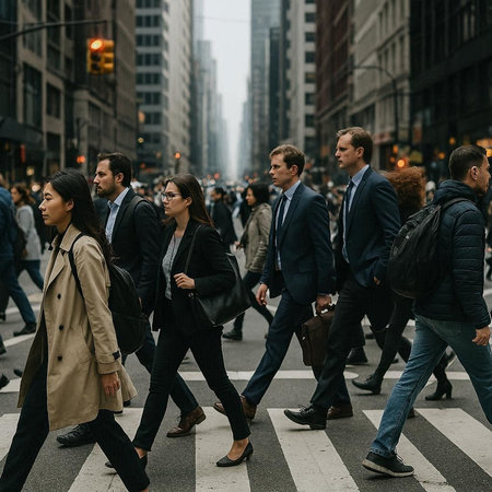 Group of business people crossing the street in New York City, United States.