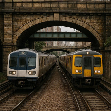 Train on the railway station, London, England, UK, Europe