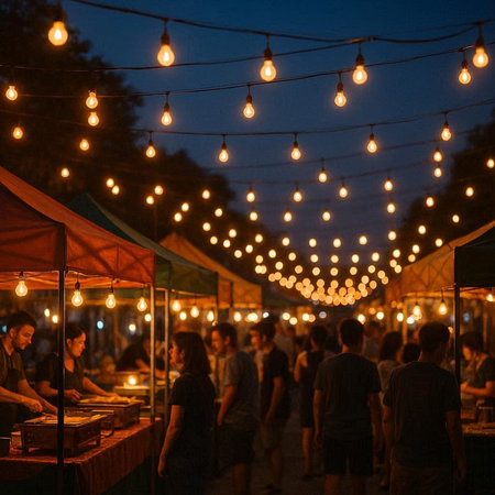 Night market in the old town of Vilnius, Lithuania.