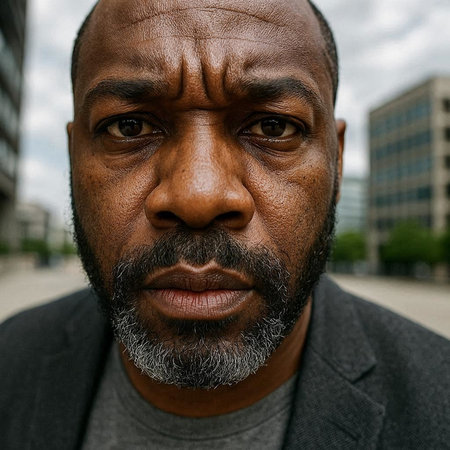 Closeup portrait of an african american man with a beard