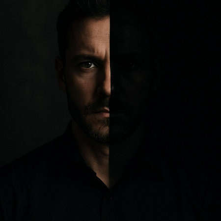 Portrait of a handsome man in a black shirt on a dark background