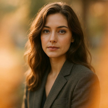 Portrait of a beautiful young brunette woman in a gray coat.