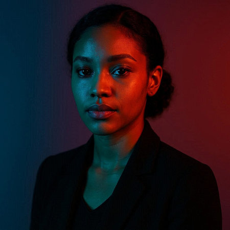 Portrait of a beautiful young african american woman in a black suit