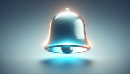 3D rendering of a blue bell on a gray background. Conceptual image of a bell.
