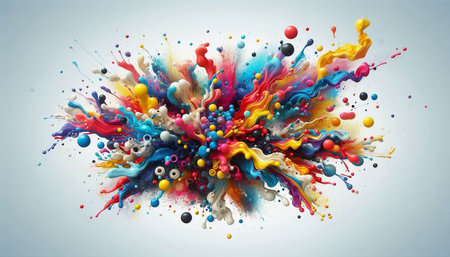 Colorful paint splashes as abstract background. 3D Rendering
