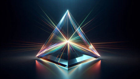 Futuristic crystal with rays of light. 3D rendering.