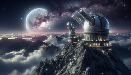 Astronomical observatory. Science fiction wallpaper. 3D rendering