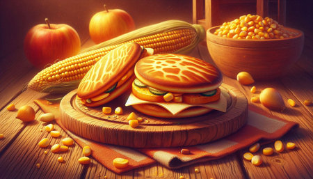 Sandwiches with corn on a wooden background. Selective focus.