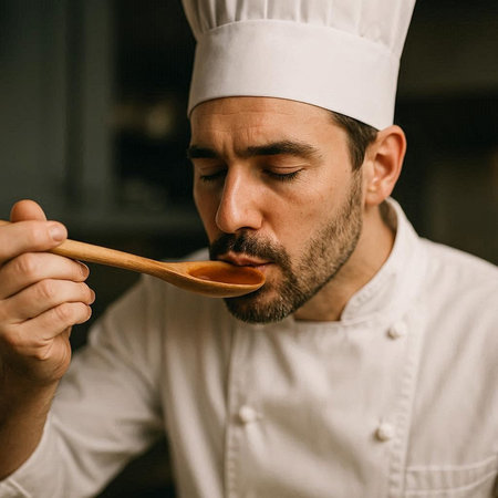 Portrait of a male chef in the kitchen at his hotel.