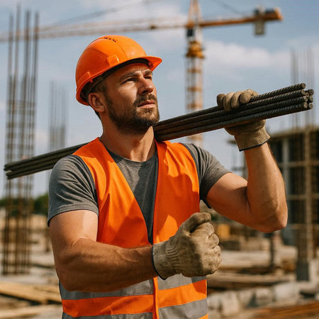 Portrait of a construction worker on the background of a construction site