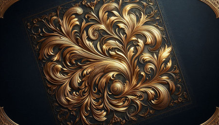 3D render of an abstract background with a gold ornament pattern.