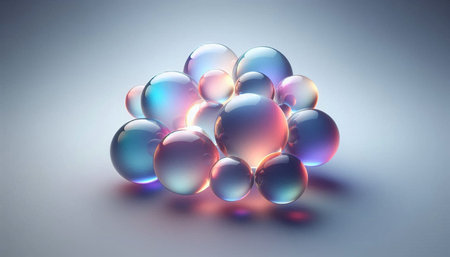 3d rendering of a group of multi-colored glass spheres on a white background