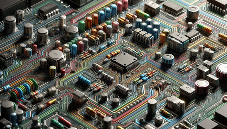 Circuit board close-up. Electronic computer hardware. Technology background