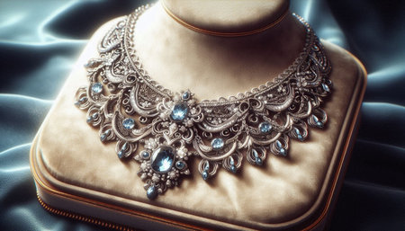 Necklace with blue stones on a mannequin in a jewelry store